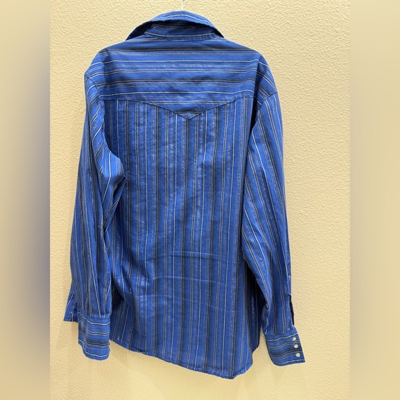 Wrangler Mens Shirt Pearl Snap Down Size Large Blue Striped Western Cowboy - Picture 3 of 6